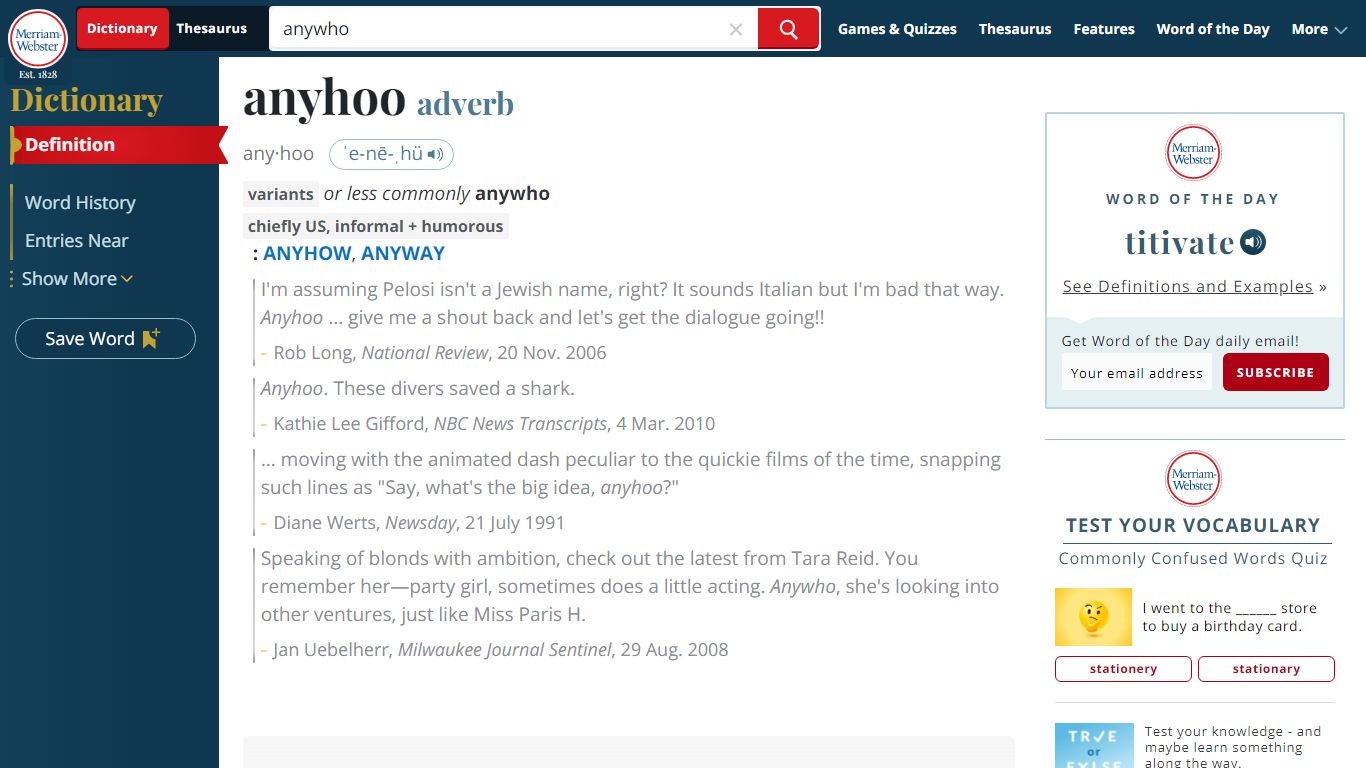 Anywho Definition & Meaning - Merriam-Webster